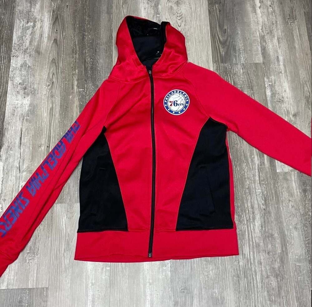 NBA Philadelphia 76ers Full Zip Hoodie Red Black Size Medium